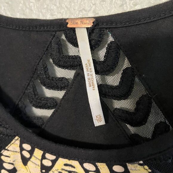 Womens Free People Out Of Africa Black Bodycon Dress XS Tribal Mesh Cutout Batik - Picture 4 of 10